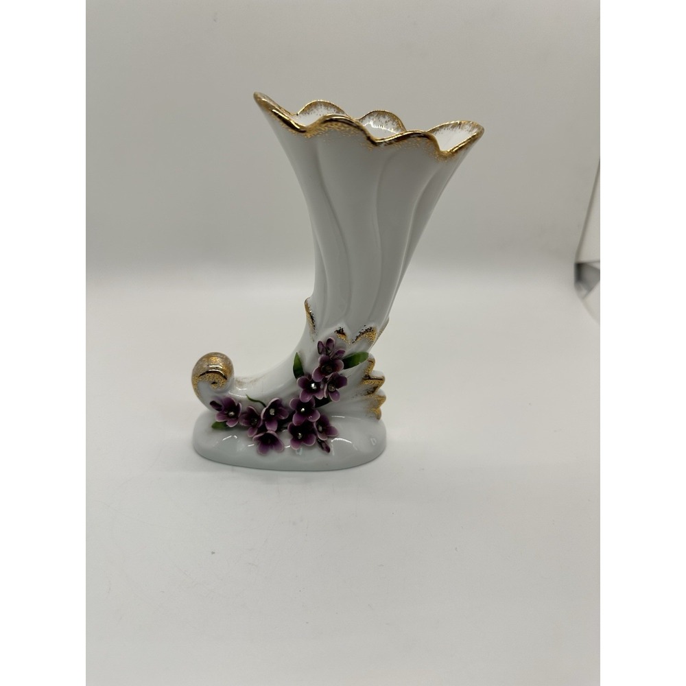 VTG LEFTON HAND PAINTED, NUMBERED PINK/GOLD TINY VASE/PITCHER RHINESTONE FLOWERS